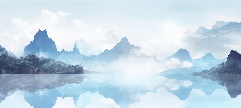 蓝色简约水中倒影中国风水墨山水画背景,插画/手绘图,插画/手绘图库,插画/手绘图下载,插画/手绘